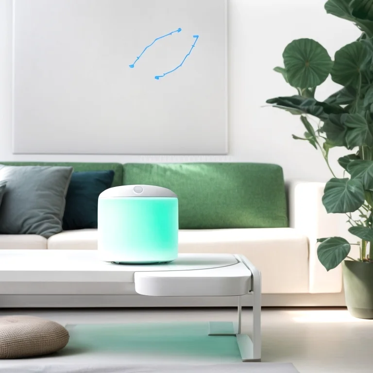 Modernes Wohnzimmer mit KI-Luftreiniger